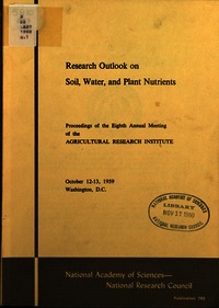 Cover Image: Research Outlook on Soil, Water, and Plant Nutrients; Proceedings of the Eighth Annual Meeting, October 12-13, 1959