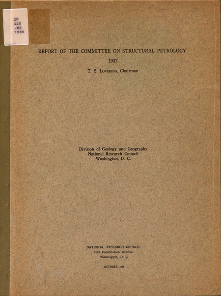 Final Report of the Committee on Structural Petrology, 1937