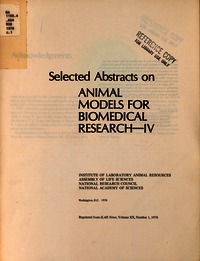 Selected Abstracts on Animal Models for Biomedical Research - IV