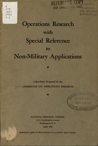 Cover Image: Operations Research With Special Reference to Non-Military Applications