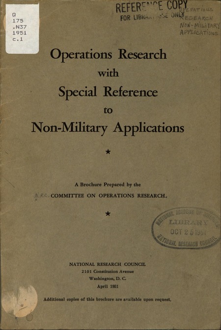 Cover: Operations Research With Special Reference to Non-Military Applications: A Brochure