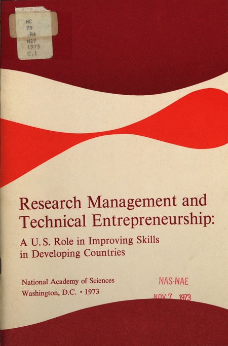 Cover: Research Management and Technical Entrepreneurship: A U.S. Role in Improving Skills in Developing Countries