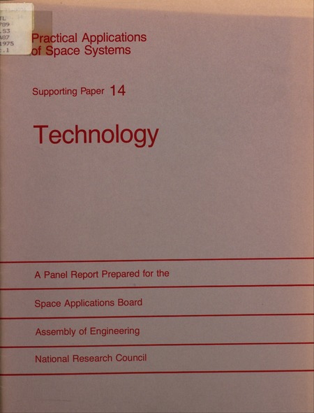 Cover: Technology Support: The Report of the Panel on Technology Support to the Space Applications Board of the Assembly of Engineering, National Research Council