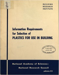 Cover Image: Information Requirements for Selection of Plastics for Use in Building