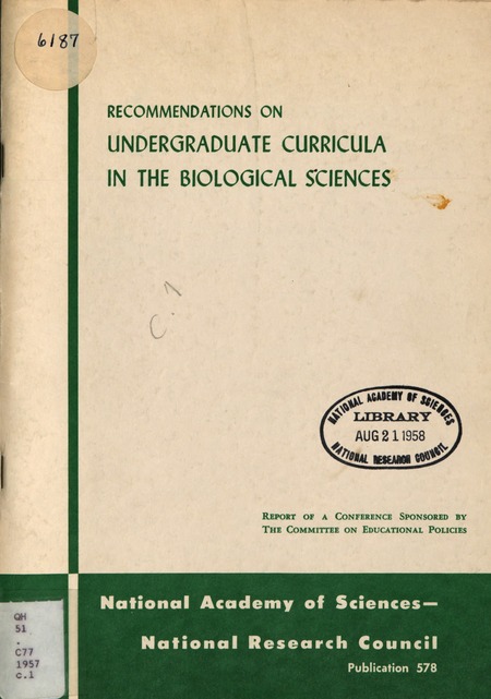 Cover: Recommendations on Undergraduate Curricula in the Biological Sciences