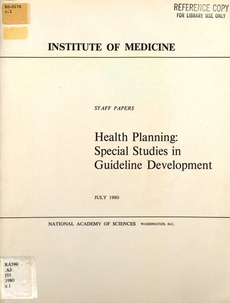 Health Planning: Special Studies in Guideline Development