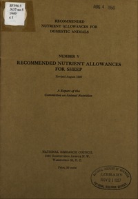 Recommended Nutrient Allowances for Sheep: Revised August 1949
