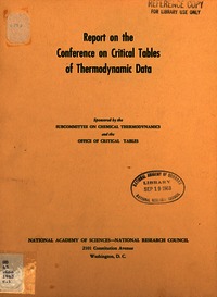 Cover Image: Report on the Conference on Critical Tables on Thermodynamic Data