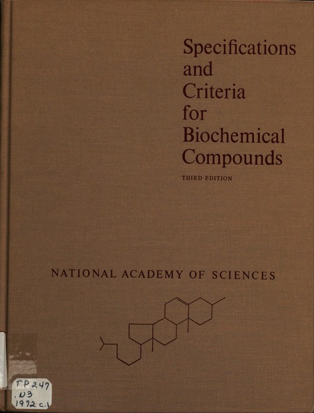 Specifications and Criteria for Biochemical Compounds: Third Edition
