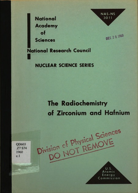 Radiochemistry of Zirconium and Hafnium