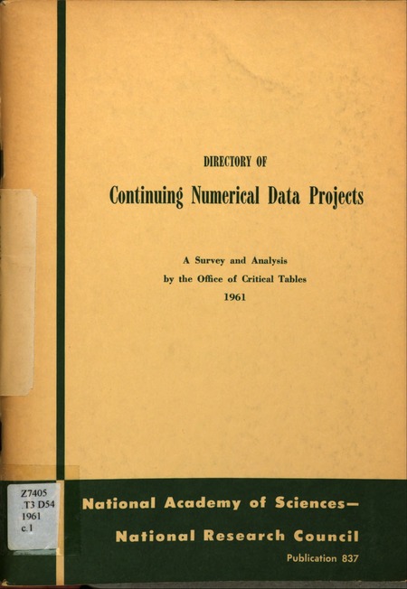Directory of Continuing Numerical Data Projects: A Survey and Analysis