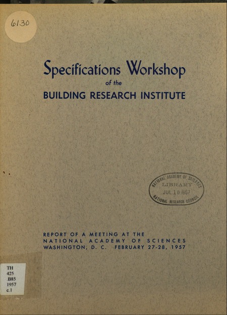 Report of Building Research Institute Specifications Workshop