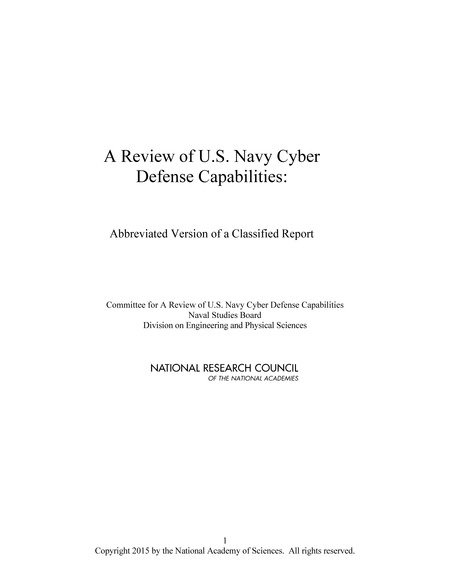 A Review of U.S. Navy Cyber Defense Capabilities: Abbreviated Version of a Classified Report