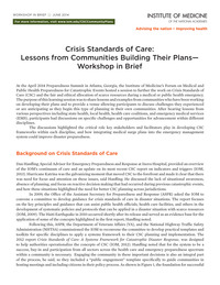 Crisis Standards of Care: Lessons from Communities Building Their Plans: Workshop in Brief