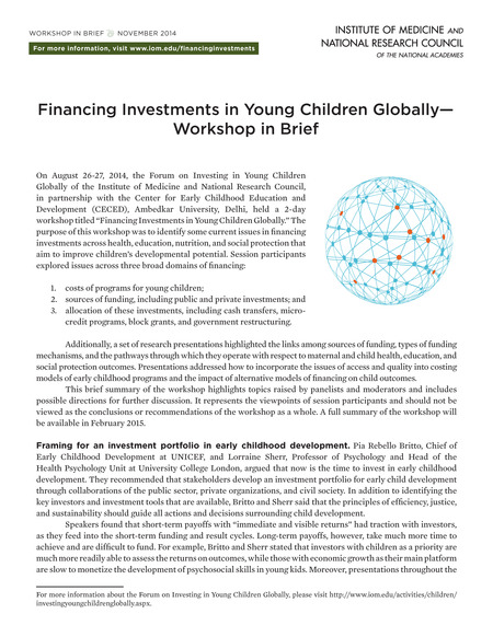 Financing Investments in Young Children Globally: Workshop in Brief
