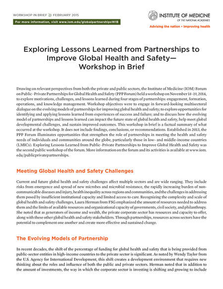 Exploring Lessons Learned from Partnerships to Improve Global Health and Safety: Workshop in Brief