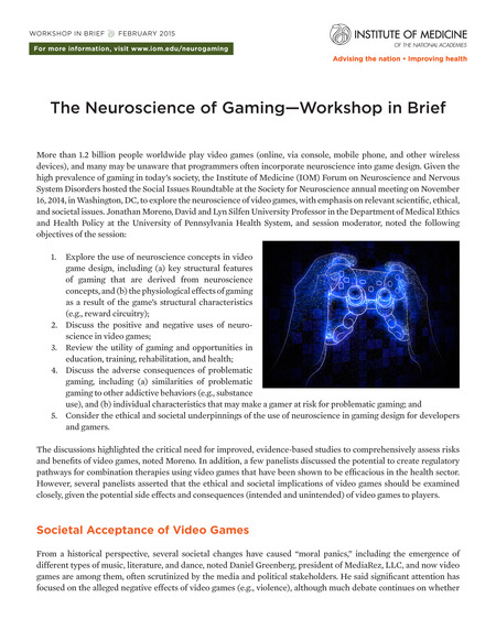 The Neuroscience of Gaming: Workshop in Brief