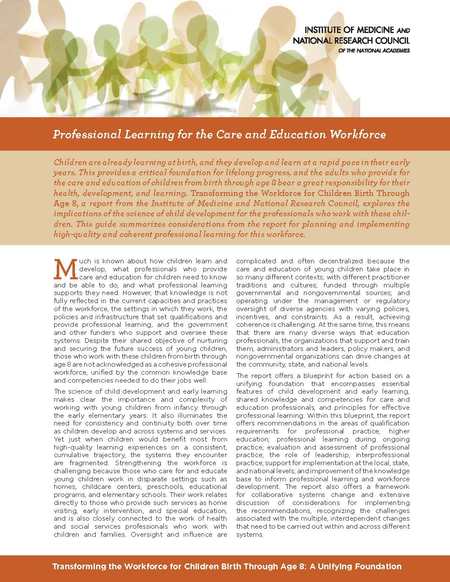 Cover: Professional Learning for the Care and Education Workforce