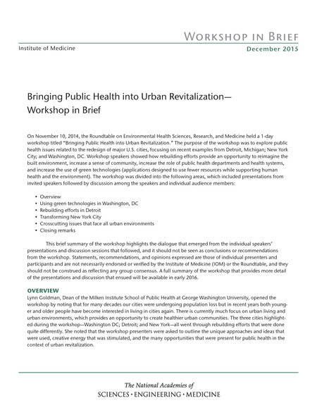Bringing Public Health into Urban Revitalization: Workshop in Brief