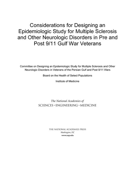 Cover: Considerations for Designing an Epidemiologic Study for Multiple Sclerosis and Other Neurologic Disorders in Pre and Post 9/11 Gulf War Veterans