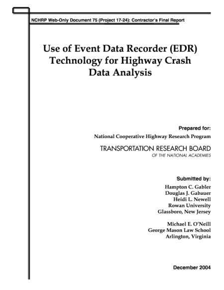 Use of Event Data Recorder (EDR) Technology for Highway Crash Data Analysis