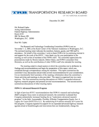 Research and Technology Coordinating Committee Letter Report: December 2005