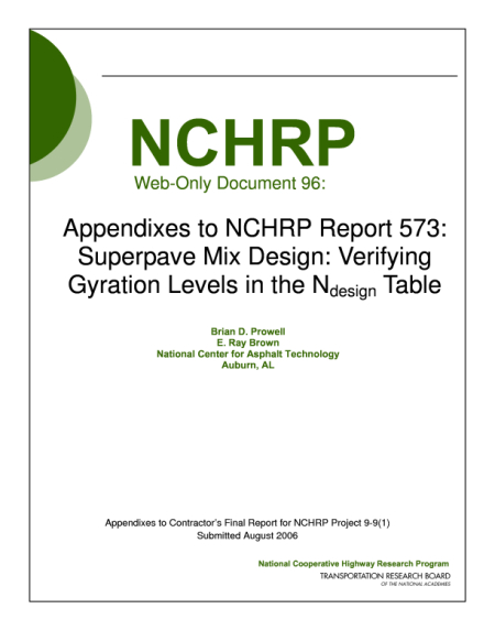 Appendixes to NCHRP Report 573: Superpave Mix Design: Verifying Gyration Levels in the Ndesign Table