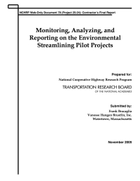 Monitoring, Analyzing, and Reporting on the Environmental Streamlining Pilot Projects