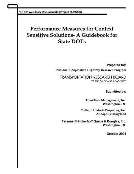 Performance Measures for Context-Sensitive Solutions - A Guidebook for State DOTs