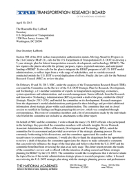 Letter Report on Review of the U.S. DOT Strategic Plan for Research, Development, and Technology 2013-2018
