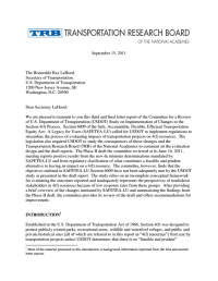 Review of U.S. Department of Transportation (USDOT) Study on Implementation of Changes to the Section 4(f) Process: September 15, 2011, Letter Report