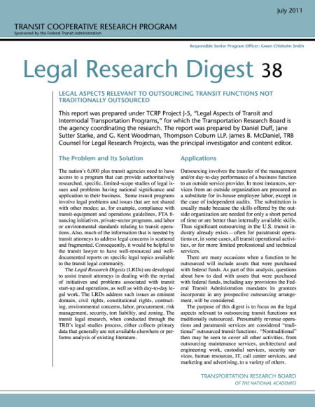 Legal Aspects Relevant to Outsourcing Transit Functions Not Traditionally Outsourced