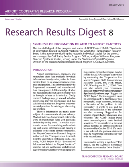 Synthesis of Information Related to Airport Practices: 2010