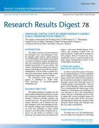 Managing Capital Costs of Major Federally Funded Public Transportation Projects: Research Results Digest