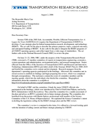 Committee on the Review of the U.S. DOT Strategic Plan for Research and Development Letter Report: August 2006