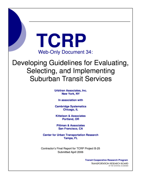Developing Guidelines for Evaluating, Selecting, and Implementing Suburban Transit Services