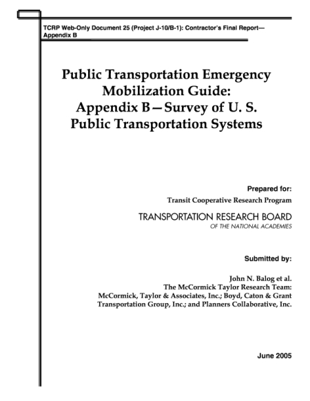 Public Transportation Emergency Mobilization and Emergency Operations Guide: Appendix B--Survey of U. S. Public Transportation Systems