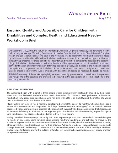 Ensuring Quality and Accessible Care for Children with Disabilities and Complex Health and Educational Needs: Workshop in Brief