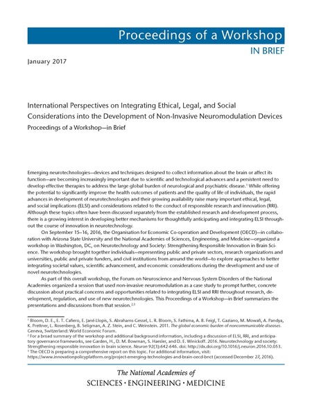 International Perspectives on Integrating Ethical, Legal, and Social Considerations into the Development of Non-Invasive Neuromodulation Devices: Proceedings of a Workshop—in Brief