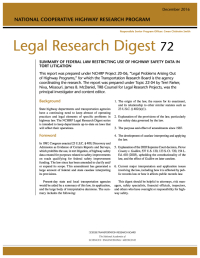 Cover Image:Summary of Federal Law Restricting Use of Highway Safety Data in Tort Litigation