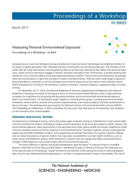 Cover: Measuring Personal Environmental Exposures: Proceedings of a Workshop—in Brief