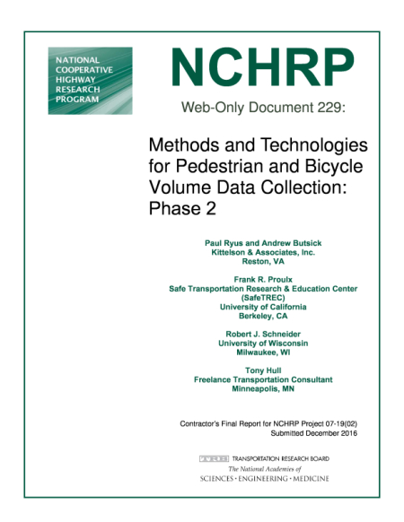 Cover: Methods and Technologies for Pedestrian and Bicycle Volume Data Collection: Phase 2
