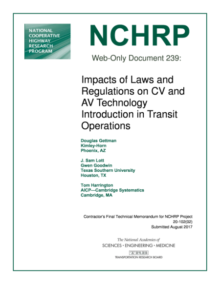 Impacts of Laws and Regulations on CV and AV Technology Introduction in Transit Operations