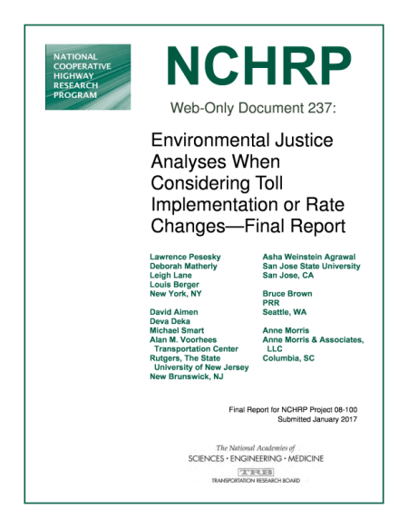 Cover: Environmental Justice Analyses When Considering Toll Implementation or Rate Changes—Final Report