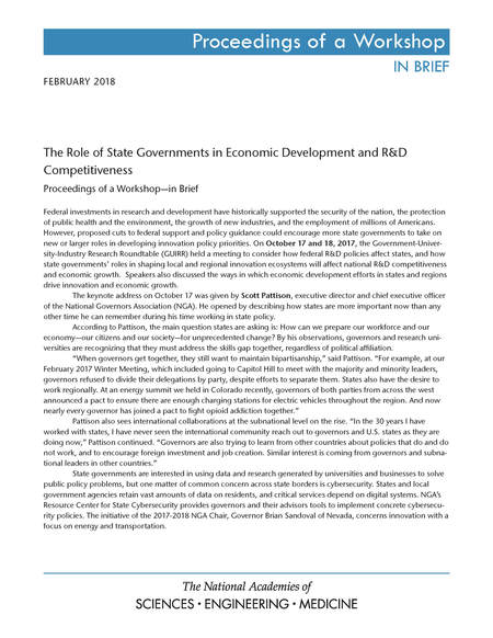 Cover: The Role of State Governments in Economic Development and R&D Competitiveness: Proceedings of a Workshop–in Brief