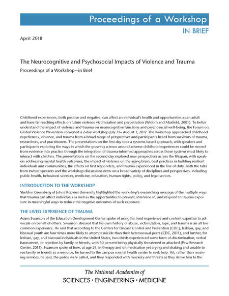 Cover: The Neurocognitive and Psychosocial Impacts of Violence and Trauma: Proceedings of a Workshop—in Brief