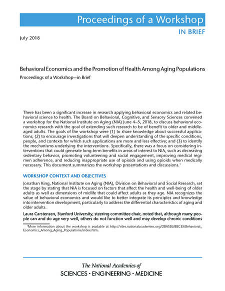 Behavioral Economics and the Promotion of Health Among Aging Populations: Proceedings of a Workshop—in Brief