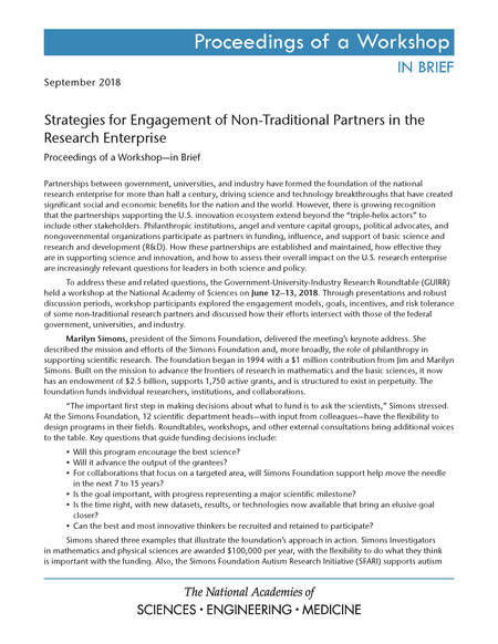 Strategies for Engagement of Non-Traditional Partners in the Research Enterprise: Proceedings of a Workshop–in Brief