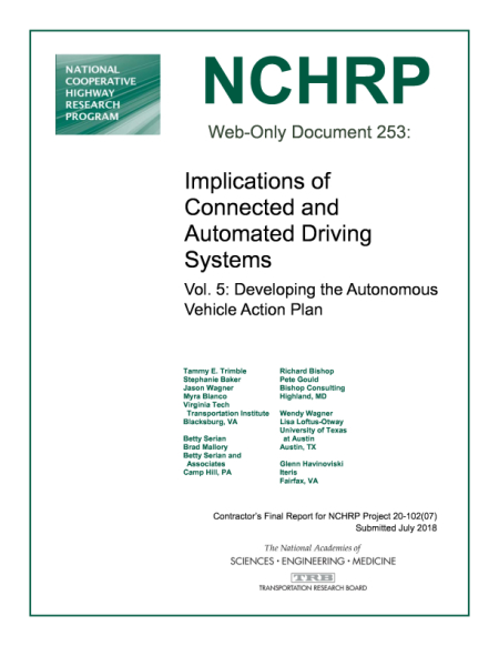 Cover: Implications of Connected and Automated Driving Systems, Vol. 5: Developing the Autonomous Vehicle Action Plan