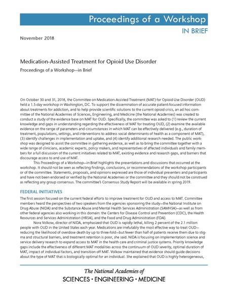 Cover: Medication-Assisted Treatment for Opioid Use Disorder: Proceedings of a Workshop–in Brief